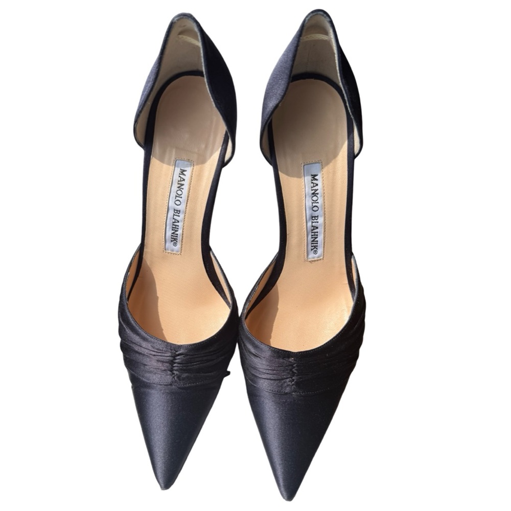 Vintage MANOLO BLAHNIK Navy Satin Shoes - size 37.5